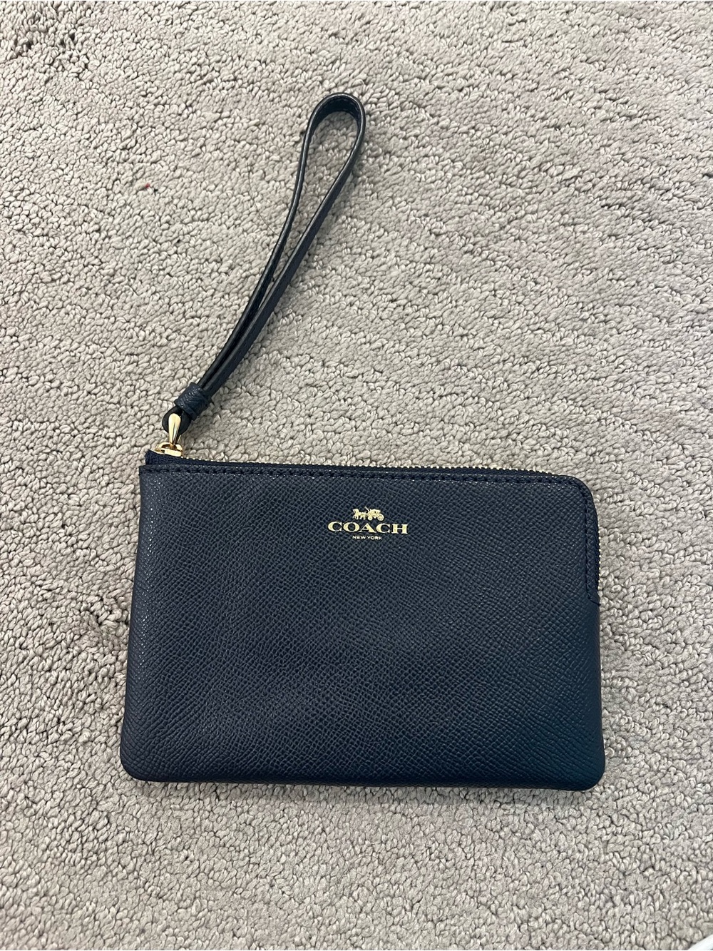 Coach navy Leather Wristlet with Gold Logo Accent